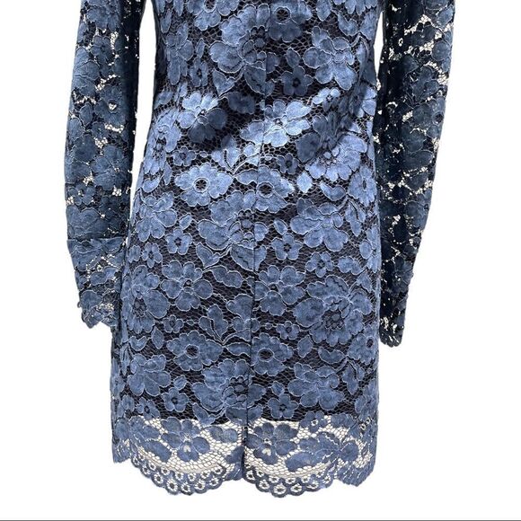 Zara Blue Lace Mini Dress with Mock Neck & Scallop Hem – Size M - Picture 9 of 15